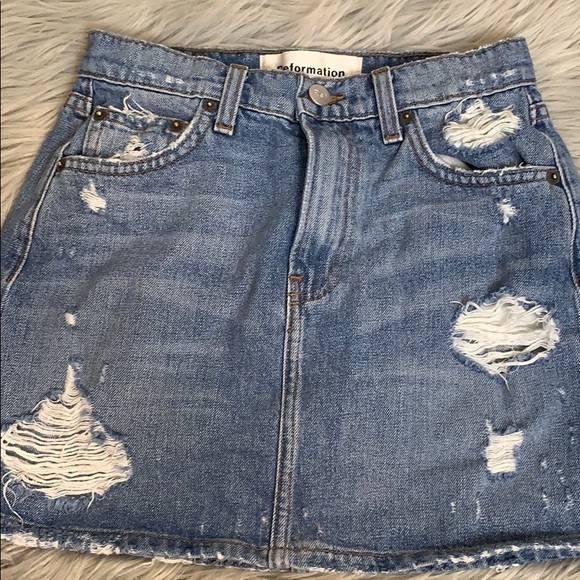Reformation Dresses & Skirts - Reformation distressed denim mini Ella skirt 24